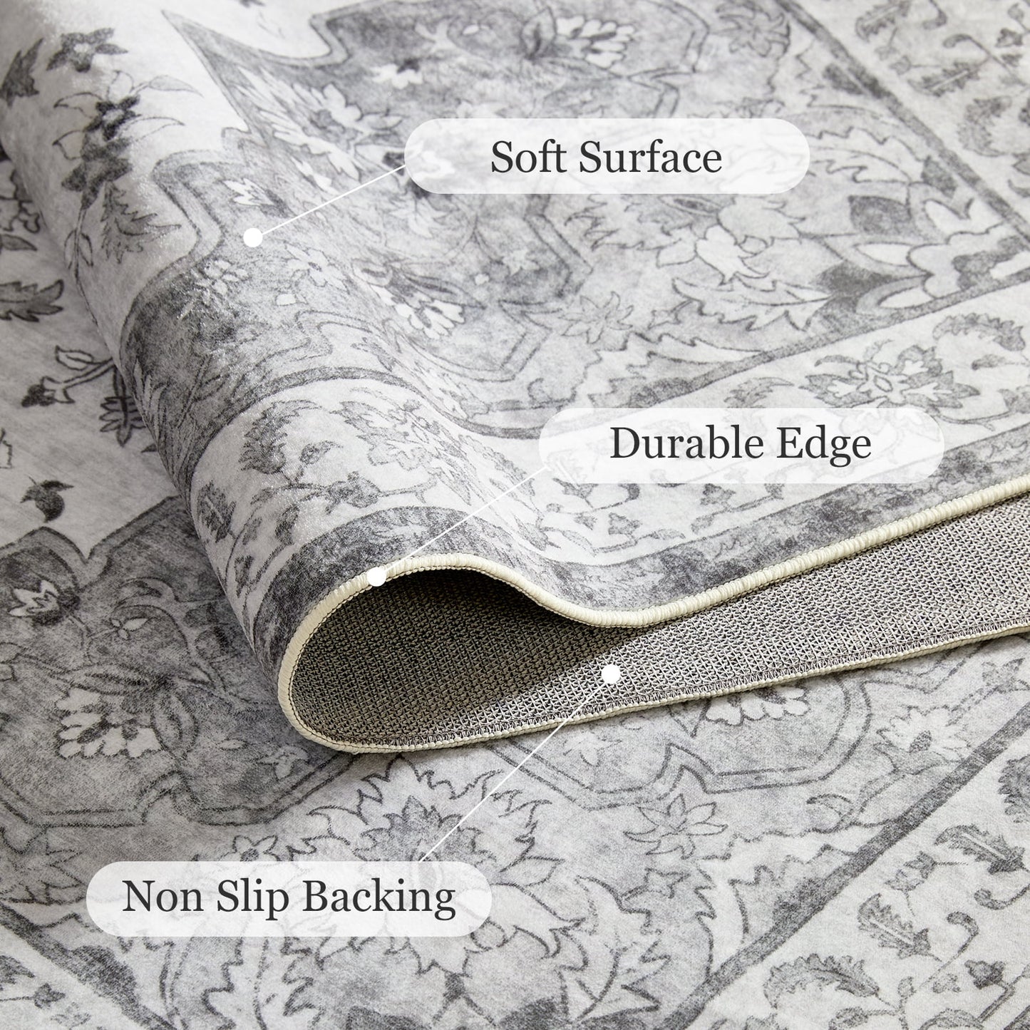 CHITOOMA 9'x12' Boho Area Rugs for Living Room, Machine Washable Stain Resistant Non-Shed Carpet, Floral Area Rug with Non-Slip Backing for Bedroom, Dining Room, Dorm, Office