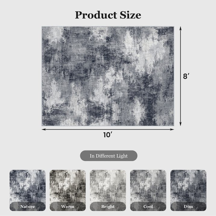 CHITOOMA 8'x10' Area Rugs for Living Room, Machine Washable Abstract Distressed Rugs Indoor Neutral Carpet Rugs for Bedroom Dining Room Office with Non-Slip Backing, Stain Resistant Non-Shed