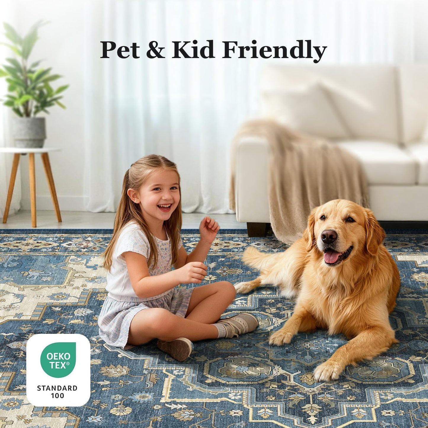 CHITOOMA 8'x10' Boho Area Rugs for Living Room, Machine Washable Stain Resistant Non-Shed Carpet, Area Rug with Non-Slip Backing for Bedroom, Dining Room, Dorm, Office