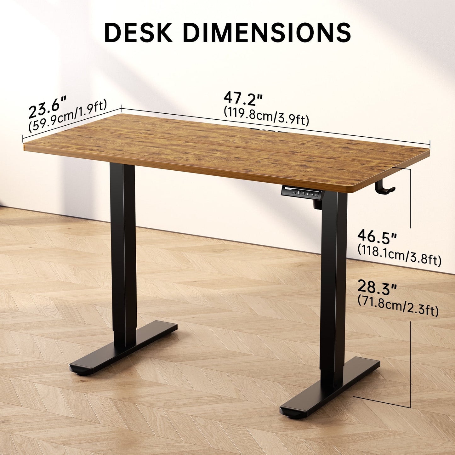CHITOOMA 48" x 24" Electric Standing Desk, 4 Memory Preset Height Adjustable Sit Stand up Desk with Headphone Hook for Office，Rustic Brown