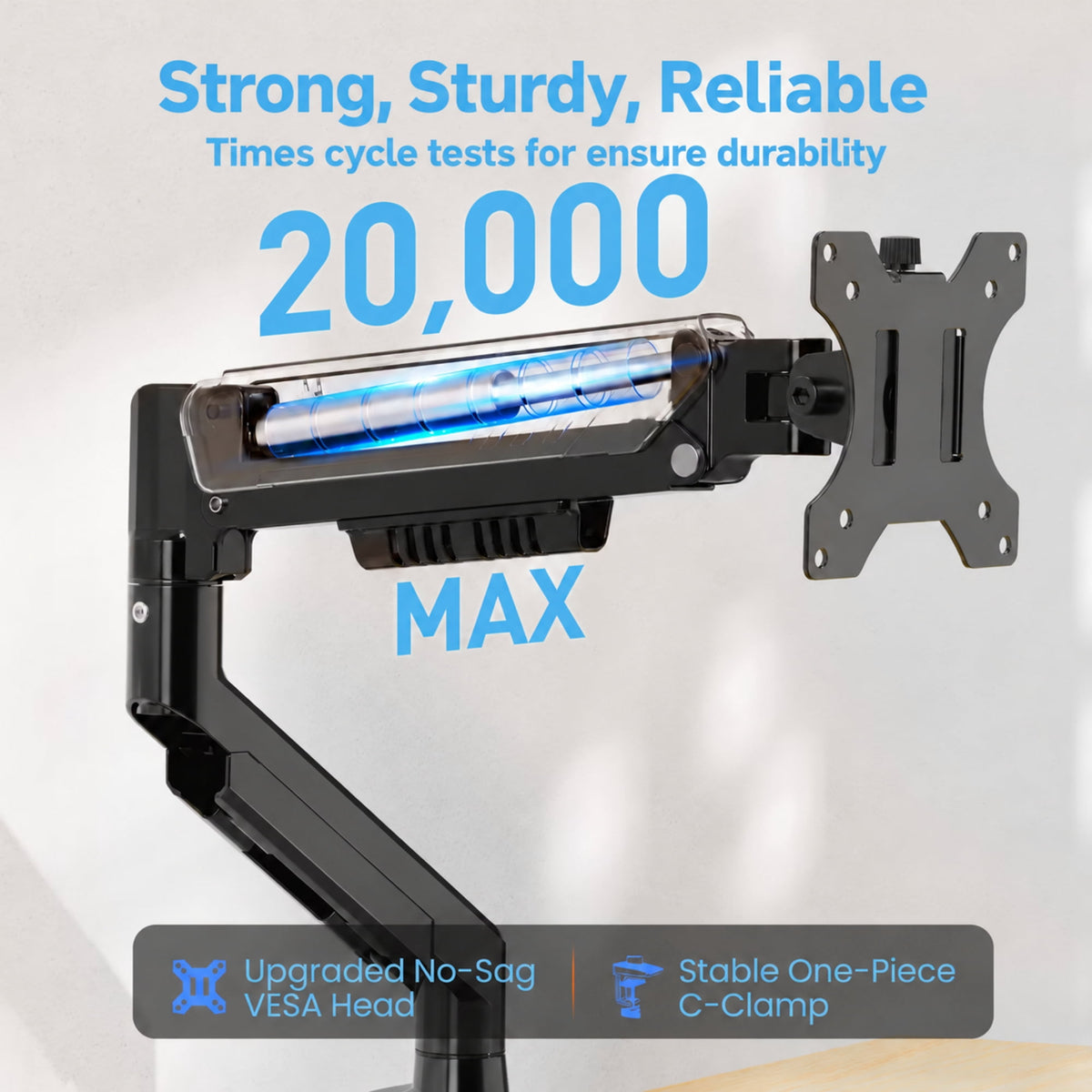 Kyspho Single Monitor Arm for 13" to 34 " Screens, Holds 19.8 lbs, Max 100x100mm, Monitor Stand with C-Clamp Tool-Free Mount, Cable Management, Adjustability for Swivel,Tilt and Rotation