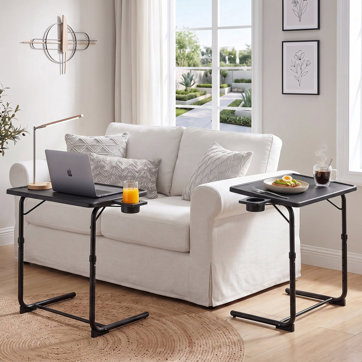 Adjustable TV Tray Table with Cup Holder,2 Pack Foldable TV Dinner Tray Table with 6 Heights & 3 Tilt Angle for Couch, Bed, Sofa & Chair,Black