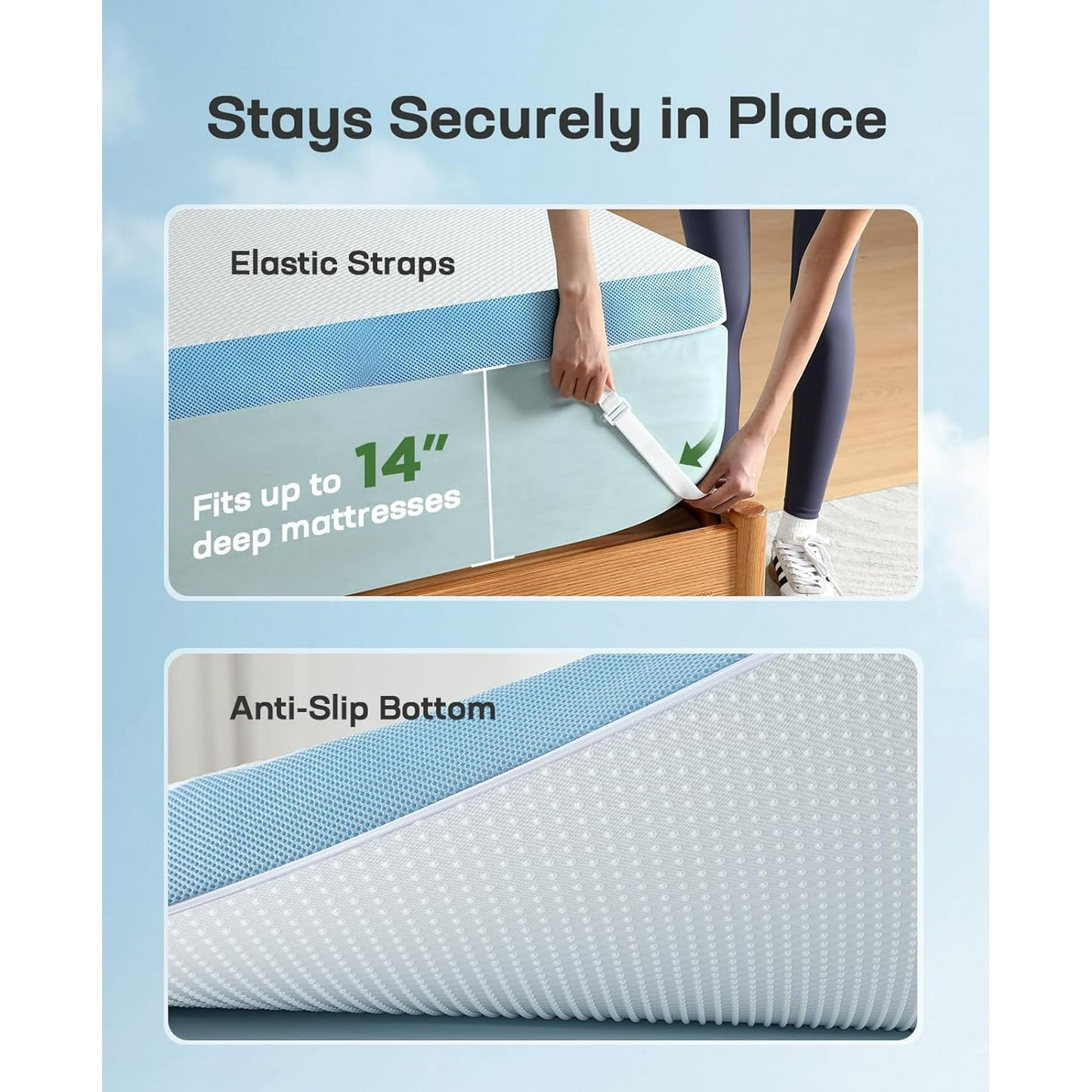 BESTERGO Full 3-Inch Memory Foam Mattress Topper with Gel Infusion, Breathable Cool Cover, Anti-Slip Base & Elastic Straps, CertiPUR-US Certified for Pain Relief