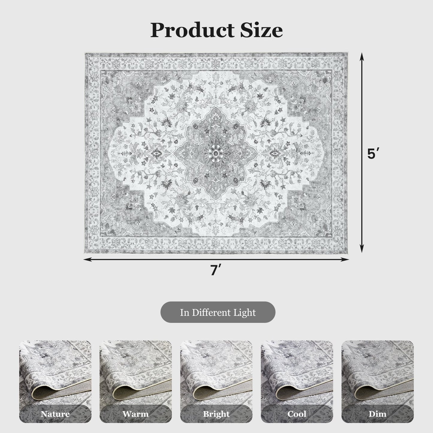 CHITOOMA 5'x7' Machine-washable Area Rugs for Living Room, Stain Resistant Non-Shed Carpet, Boho Floral Area Rugs with Non-Slip Backing for Bedroom, Dining Room, Dorm, Office