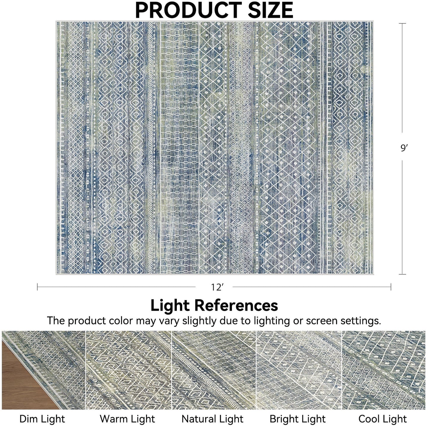 CHITOOMA 9'x12' Area Rugs for Living Room, Washable Rugs Boho Soft Geometric Bohemian Carpet Indoor Rug for Bedroom Dining Room Office Nonslip Foldable Rug