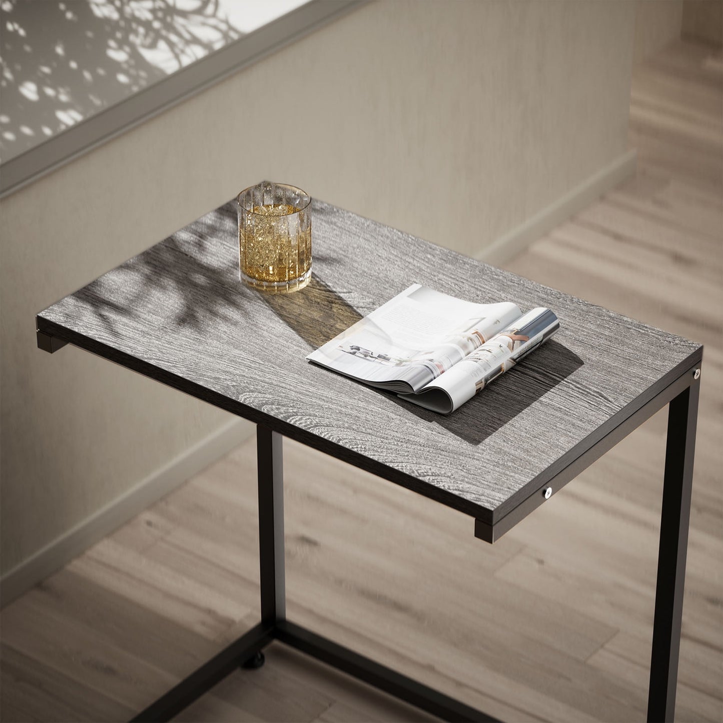 C Shaped End Table,Side Table TV Tray Table for Sofa,Couch Table,metal frame for Bedroom(Grey)