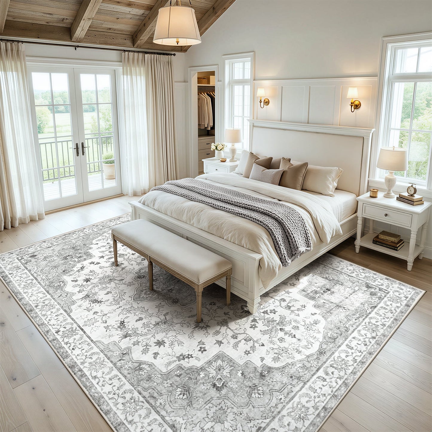 CHITOOMA 8'x10' Machine-washable Area Rugs for Living Room, Boho Floral Area Rugs with Non-Slip Backing, Stain Resistant Non-Shed Carpet for Bedroom, Dining Room, Dorm, Office