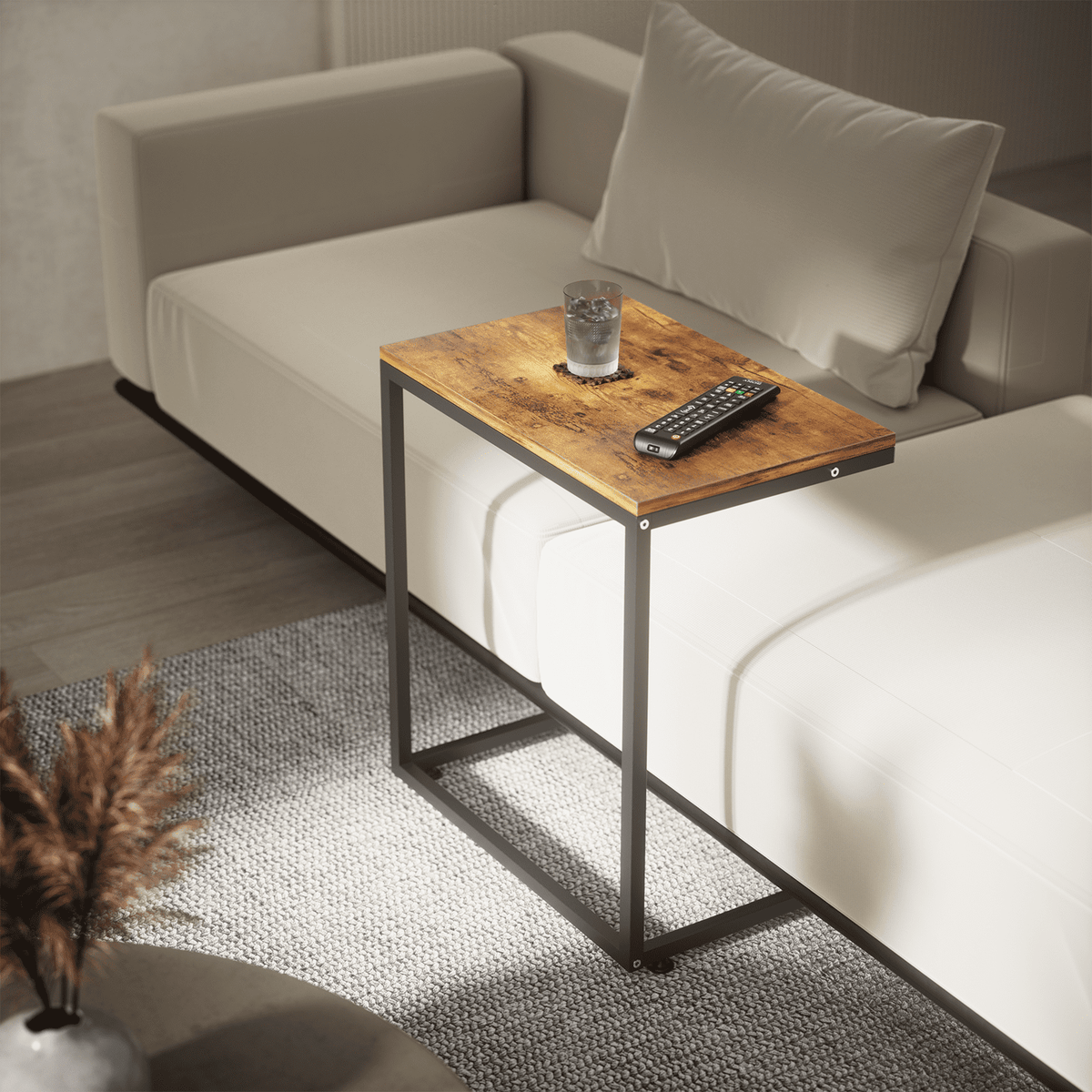C Shaped End Table,Side Table TV Tray Table for Sofa,Couch Table for livingroom,Bedroom(Rustic Brown)