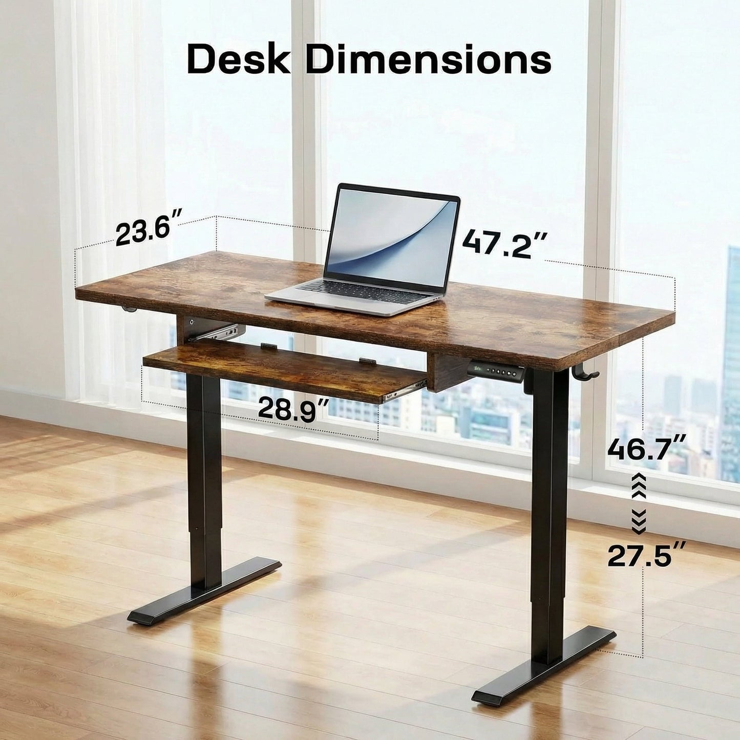 CHITOOMA Electric Standing Desk with Keyboard Tray, 48" x 24" Adjustable Height Sit Stand Up Desk, Home Office Gaming Desk Computer Workstation, Vintage Brown