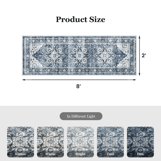 CHITOOMA 2.6'x8' Runner Rug, Machine Washable Rugs for Kitchen, Vintage Soft Non-Slip Runner Rug with Stain Resistant Non-Shed Carpet for Hallway, Entryway, Bedroom, Laundry, Bathroom
