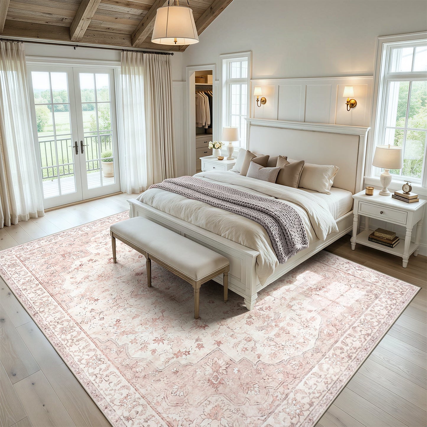 CHITOOMA 8'x10' Machine-washable Area Rugs for Living Room, Stain Resistant Non-Shed Carpet, Boho Floral Area Rugs with Non-Slip Backing for Bedroom, Dining Room, Dorm, Office