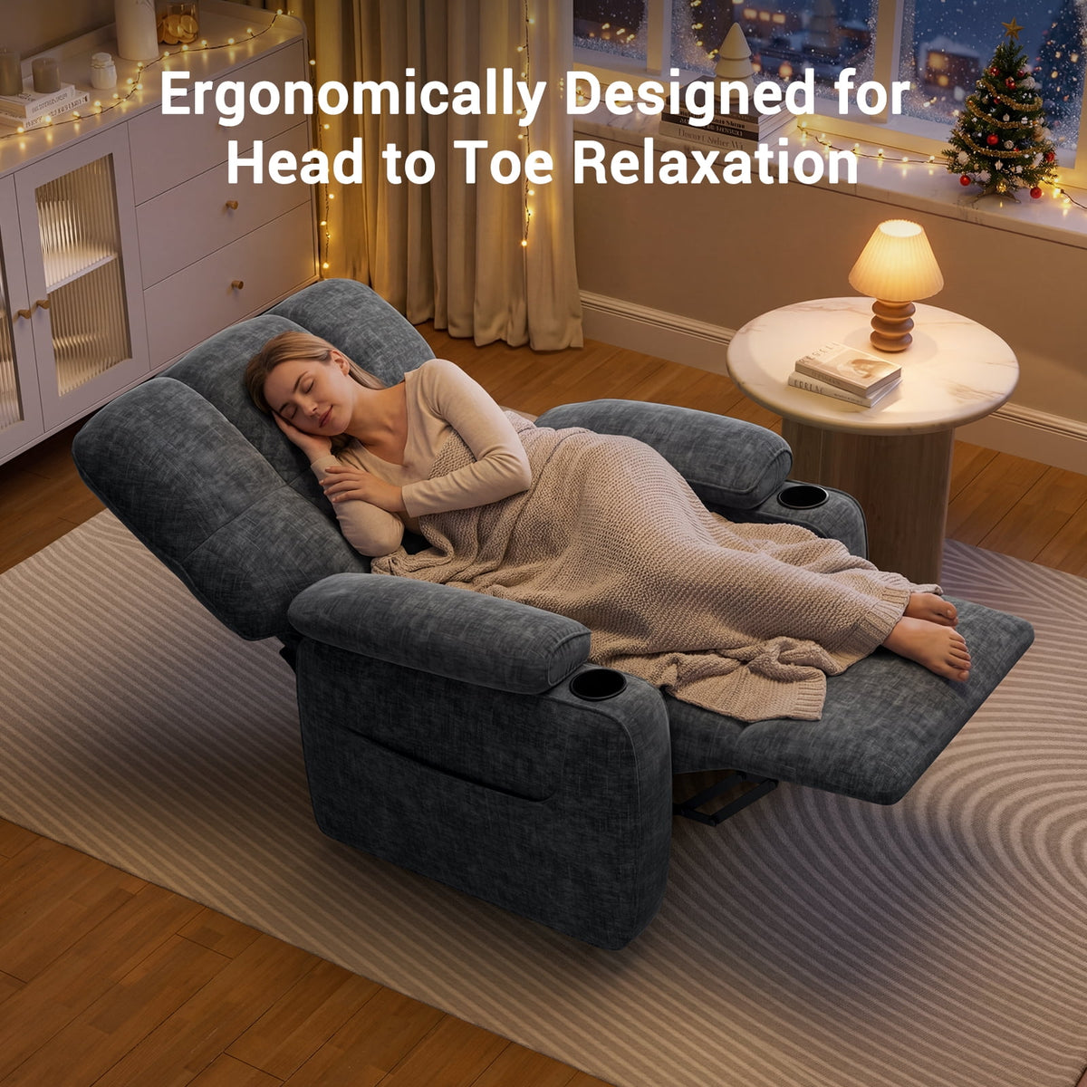 CHITOOMA Power Recliner Chair for Adults, Zero Gravity Electric Reclining Sofa with USB Port, Cup Holder & Side Pockets, Chenille Fabric, Dark Gray