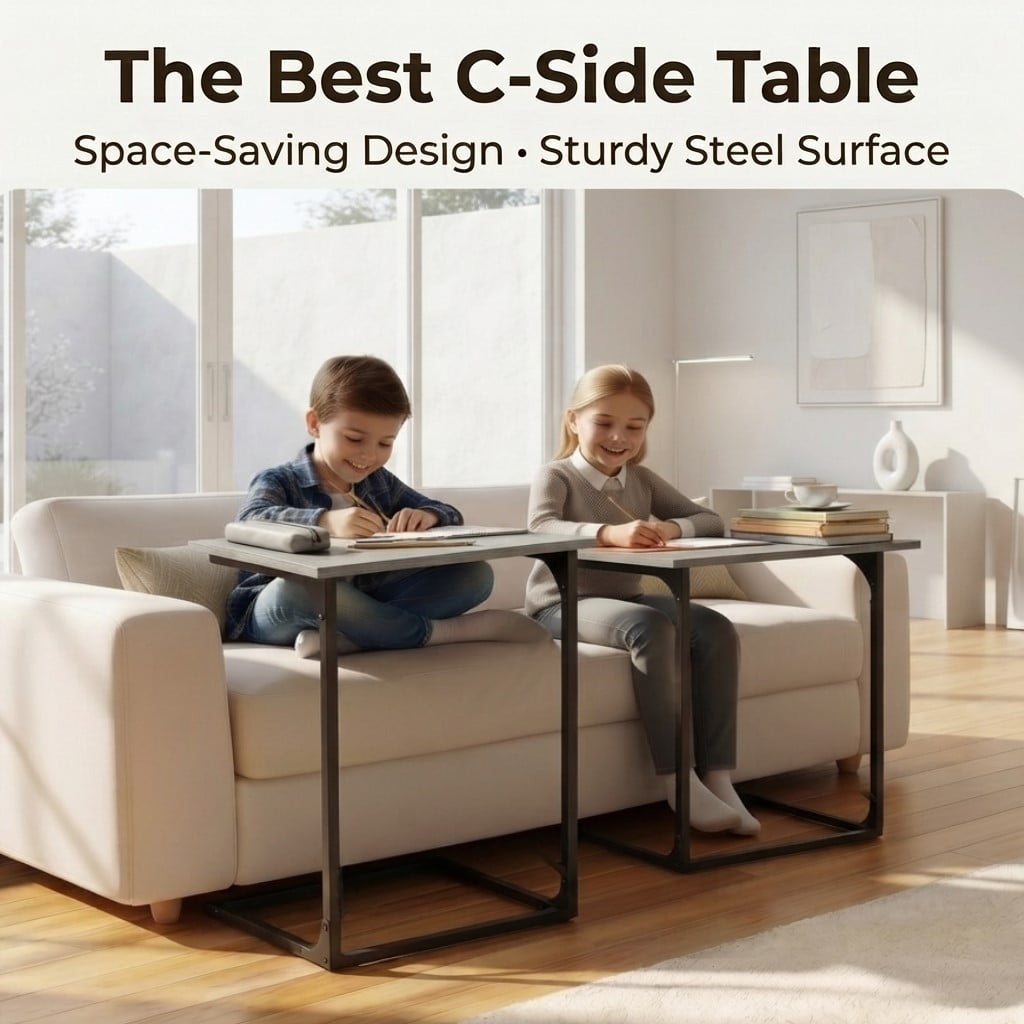 C Shaped Metal Couch End Table Tray Table, Widened Side Table Sofa Table Nightstand for Bedroom, Living Room, 27"(H) x 21.1"(W) x 11.4"(D), Grey