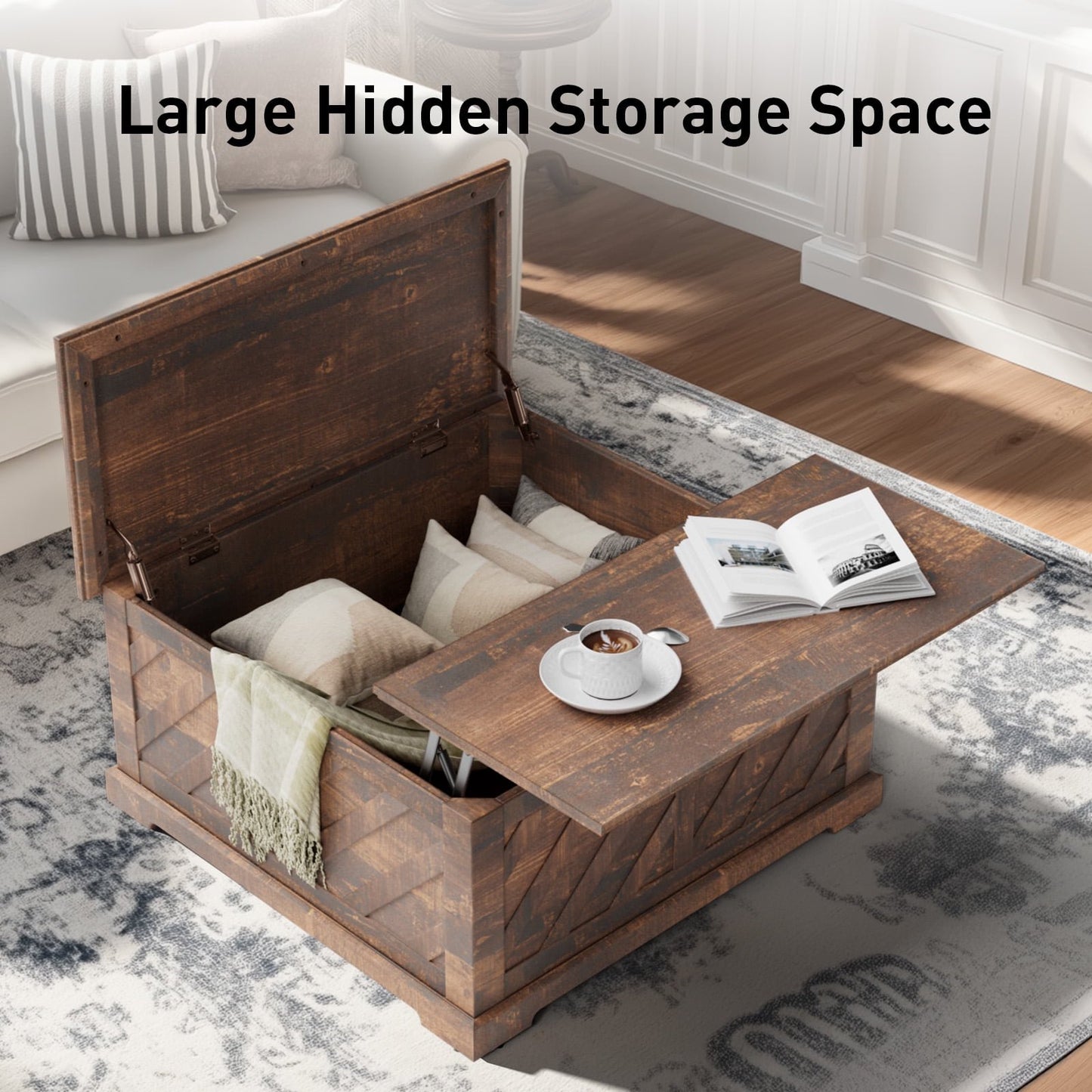 CHITOOMA 75" Fireplace TV Stand, Coffee Table and C Shaped End Table Combo, Farmhouse Entertainment Center with 23" Electric Fireplace for Living Room, Bedroom, Vintage Brown