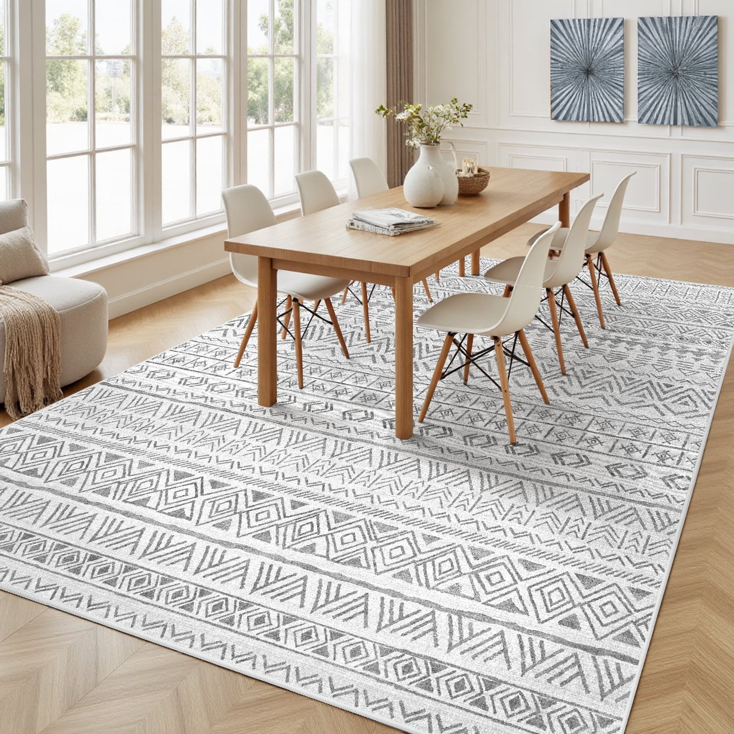 CHITOOMA 8'x10' Area Rugs for Living Room, Washable Rugs Boho Soft Geometric Bohemian Carpet Indoor Rug for Bedroom Dining Room Office Nonslip Foldable Rug