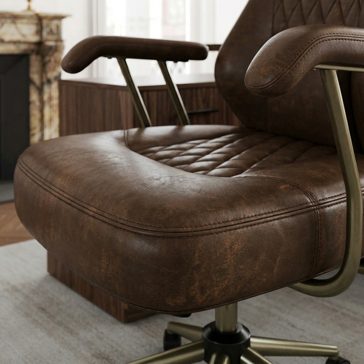 BESTERGO High Back Executive Office Chair with Integrated Headrest & Lumbar Support, Ergonomic PU Leather Desk Chair, Adjustable Swivel & Recline for Home Office, Brown, 300 lbs Capacity