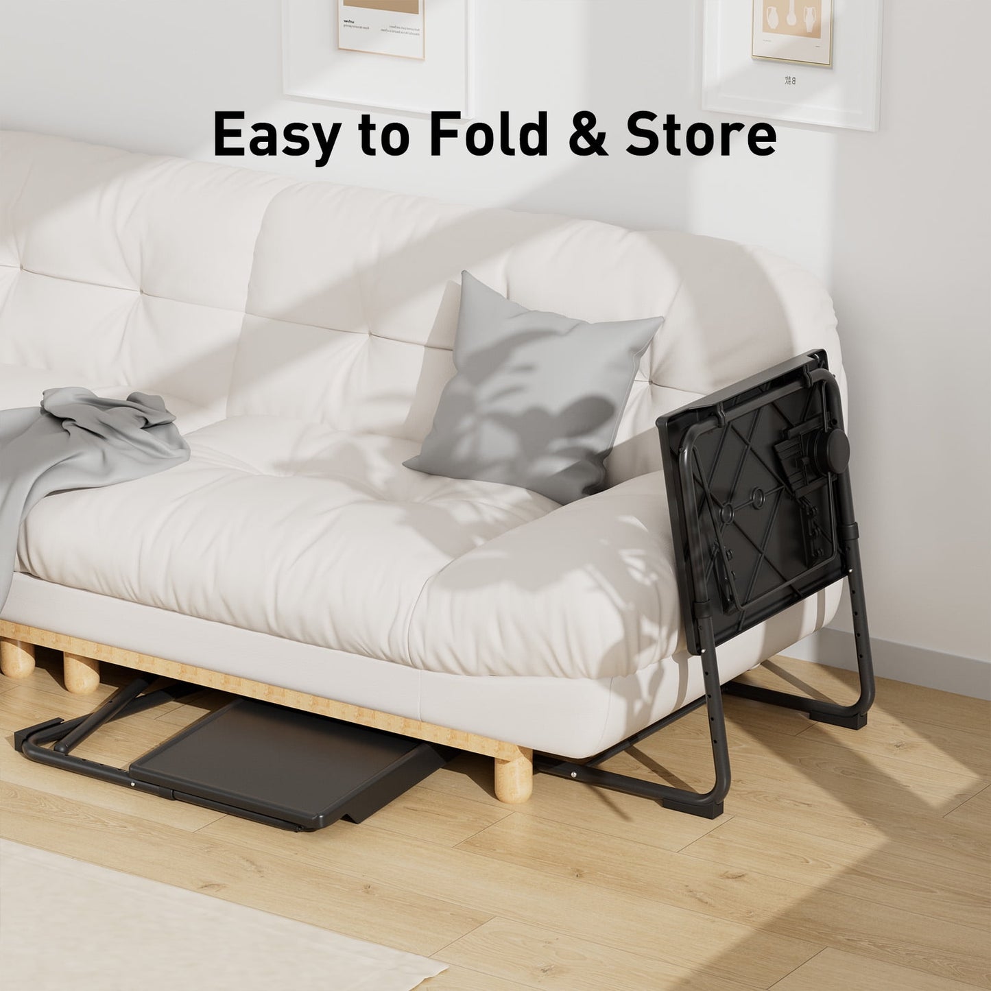 TV Tray Table with Cup Holders, Portable C-Shaped Side Dinner Tray Table, Adjustable 6 Heights & 3 Tilt Angle for Living Room, Bedroom, Black