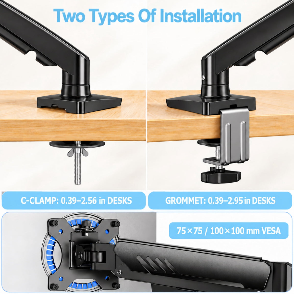 Kyspho Single Monitor Arm for 13" to 34 " Screens, Holds 19.8 lbs, Max 100x100mm, Monitor Stand with C-Clamp Tool-Free Mount, Cable Management, Adjustability for Swivel,Tilt and Rotation