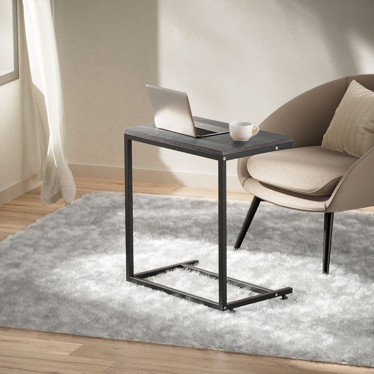 C Shaped End Table,Side Table TV Tray Table for Sofa,Couch Table,metal frame for Bedroom(Grey)