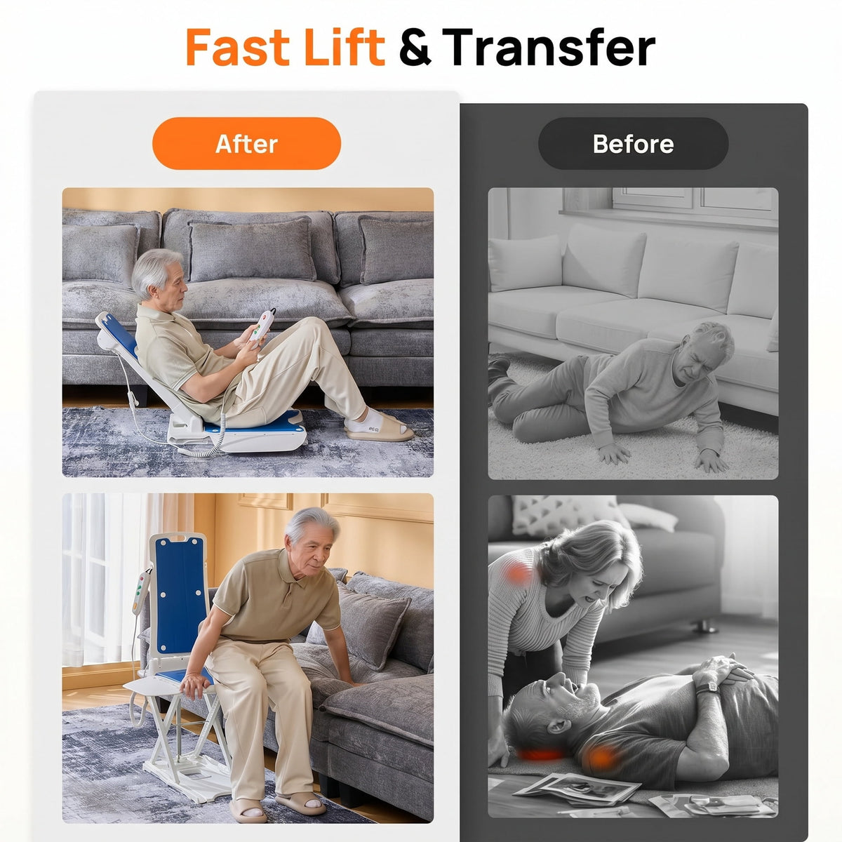 CHITOOMA Electric Chair Lift,Portable Lift for Elderly Patients,308 lbs Capacity,IP68 Waterproof Bath Lift Chair,Fall Assist Devices to Lift Seniors from Floor,White