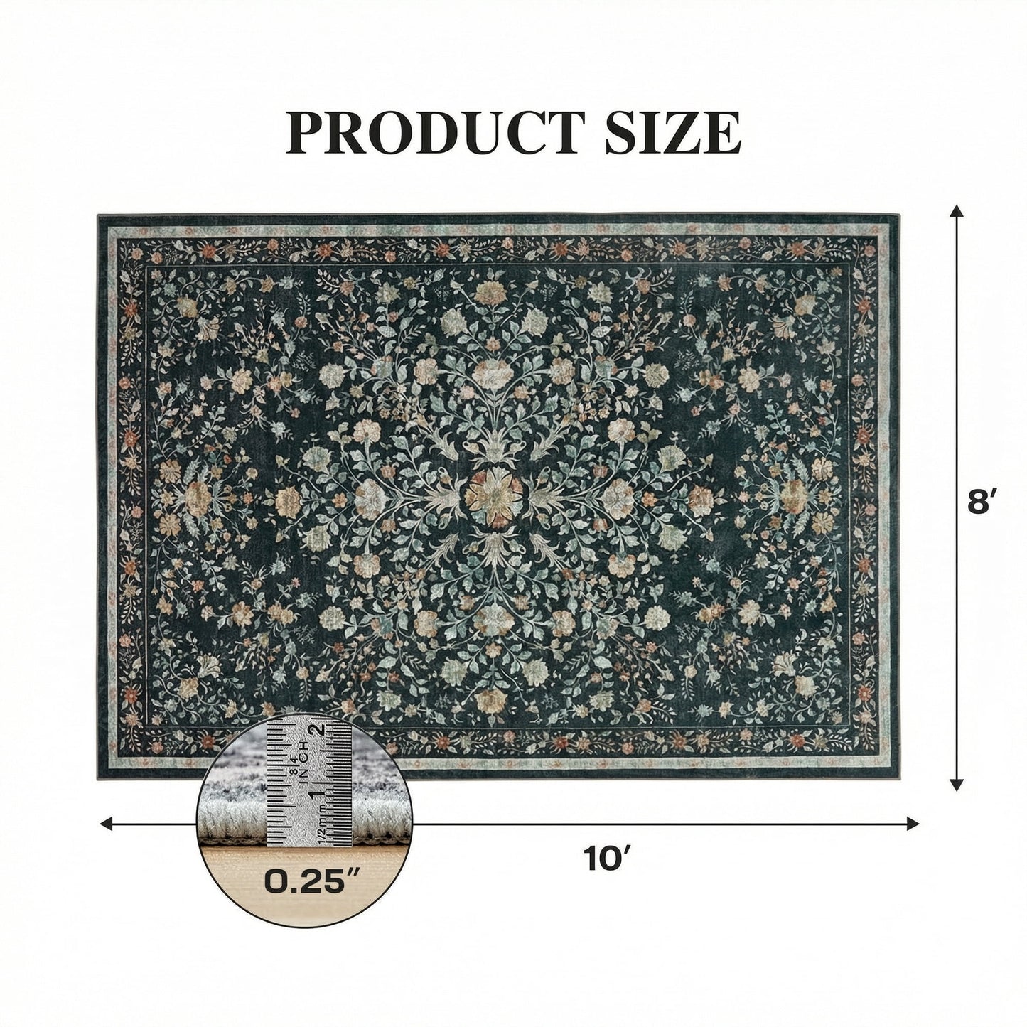 CHITOOMA 8'x10' Boho Area Rugs for Living Room, Machine Washable Floral Area Rug with Non-Slip Backing, Stain Resistant Non-Shed Carpet for Bedroom, Dining Room, Dorm, Office