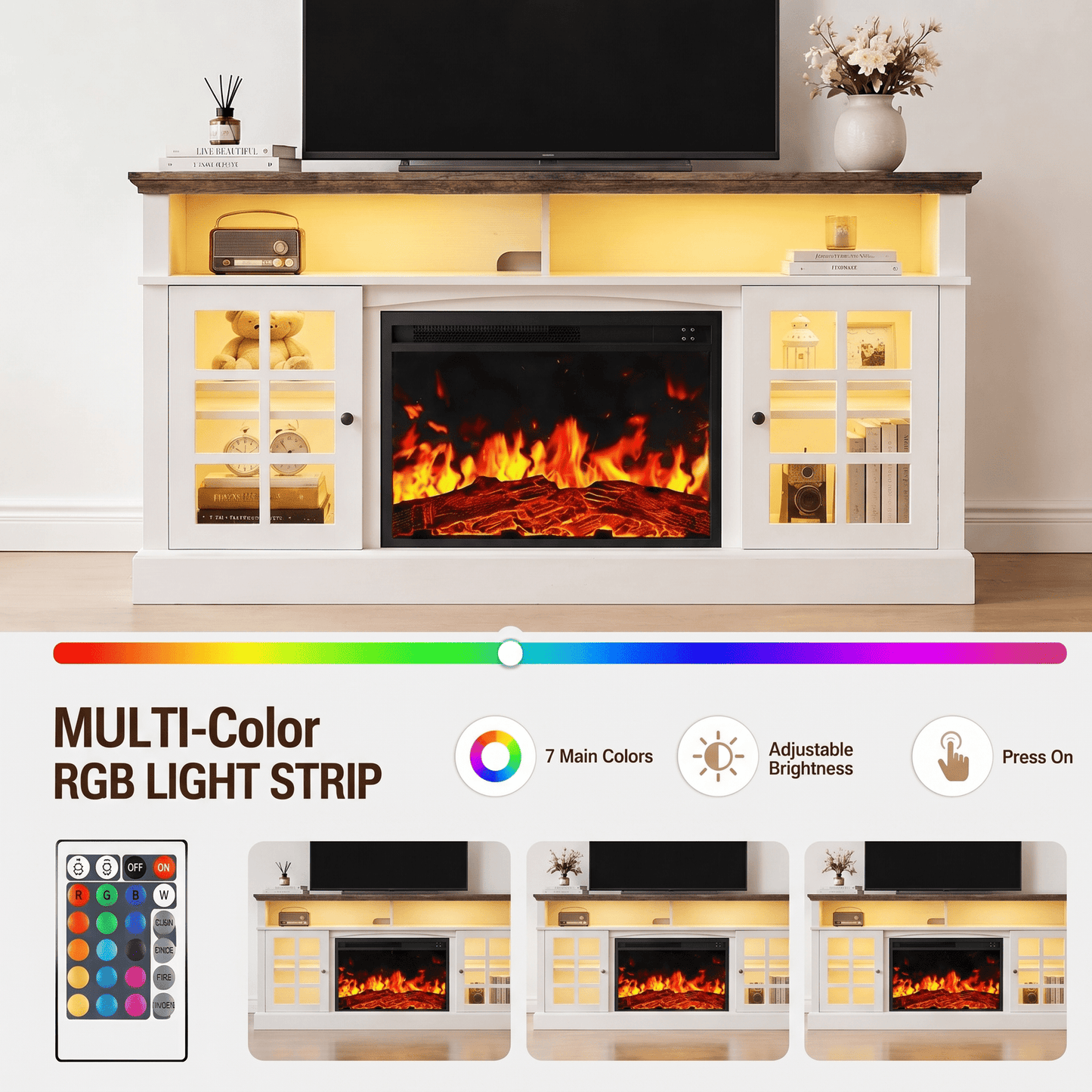 CHITOOMA Fireplace TV Stand with LED Light for up to 70 inch TV, White