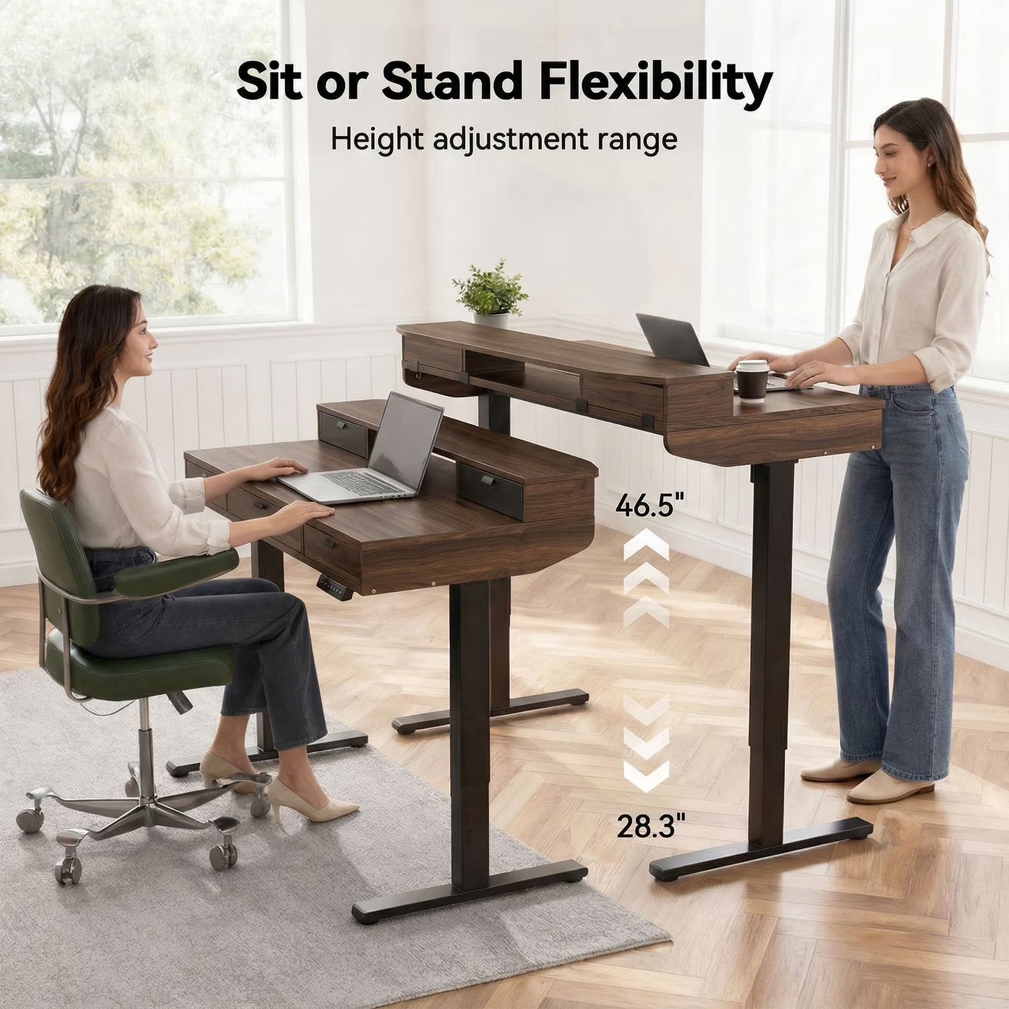 CHITOOMA Electric Standing Desk with Drawers, 40 x 24 Inches Height Adjustable Desk Ergonomic Sit Stand Workstation Walnut