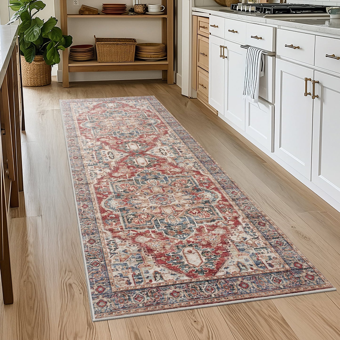2'x6' Boho Runner Rug for Hallway, Machine Washable Stain Resistant Non-Shed Carpet, Runner Rug with Non-Slip Backing for Kitchen, Entryway, Bedroom, Laundry, Bathroom