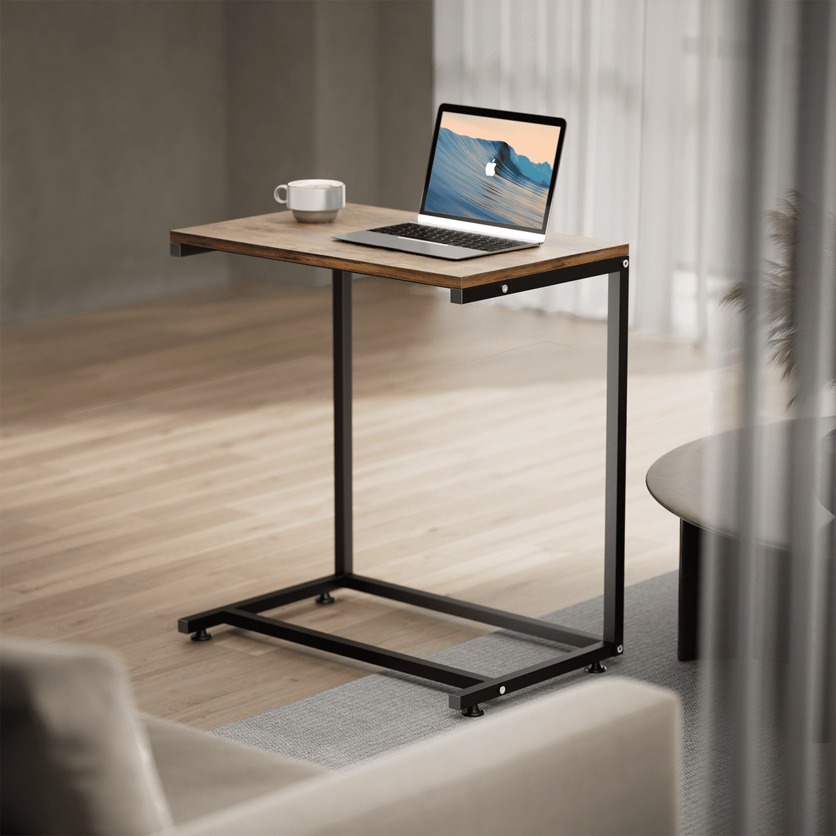 C Shaped End Table,Side Table TV Tray Table for Sofa,Couch Table for livingroom,Bedroom(Rustic Brown)