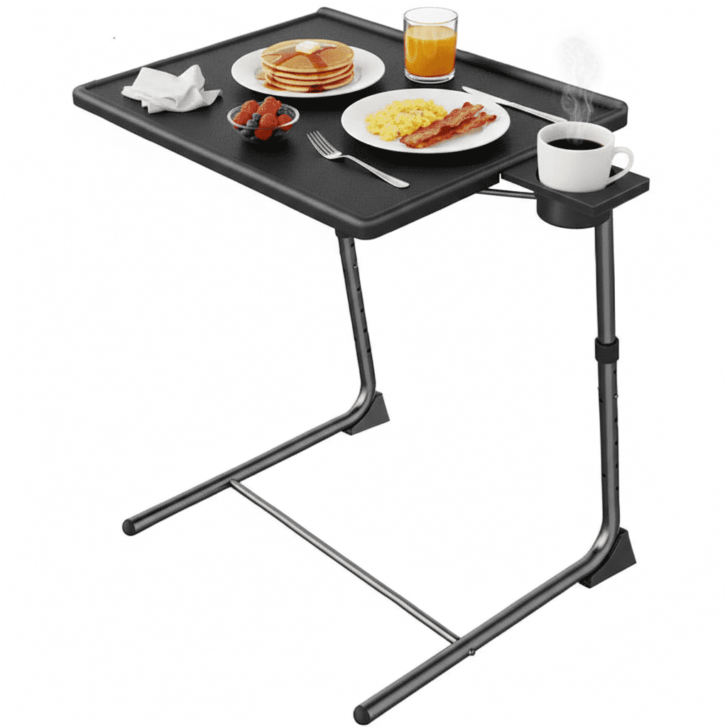 CHITOOMA TV Tray Table with 3" Cup Holder, Adjustable TV Dinner Tray for Eating, 6 Heights & 3 Tilt Angles, Up to Hold 50 lbs, Black
