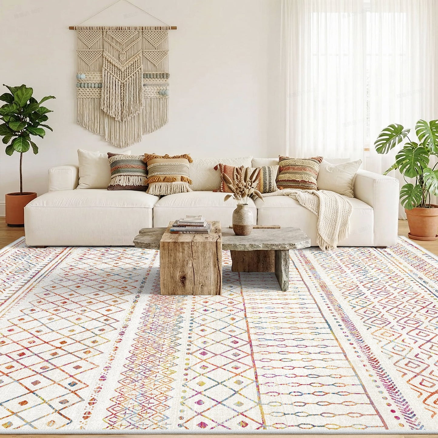 CHITOOMA 5'x7' Area Rugs for Living Room, Washable Rugs Boho Soft Geometric Bohemian Carpet Indoor Rug for Bedroom Dining Room Office Nonslip Foldable Rug