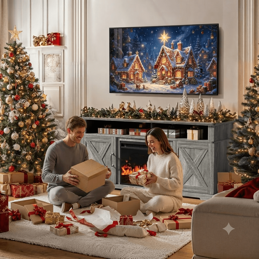 Electric Fireplace TV Stand for TVs up to 75", Farmhouse Entertainment Center with Fireplace, Grey