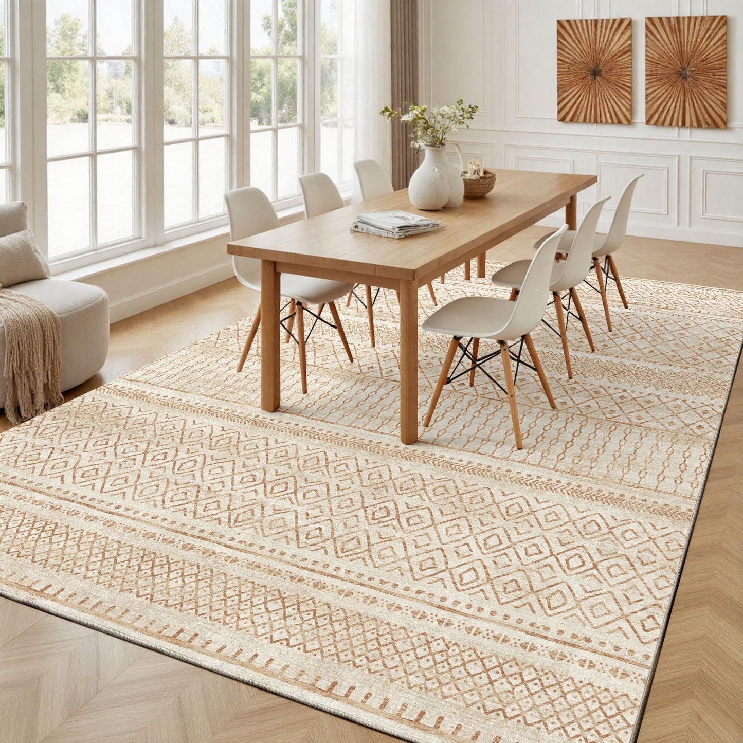 CHITOOMA 6'x9' Area Rugs for Living Room, Washable Rugs Boho Soft Geometric Bohemian Carpet Indoor Rug for Bedroom Dining Room Office Nonslip Foldable Rug