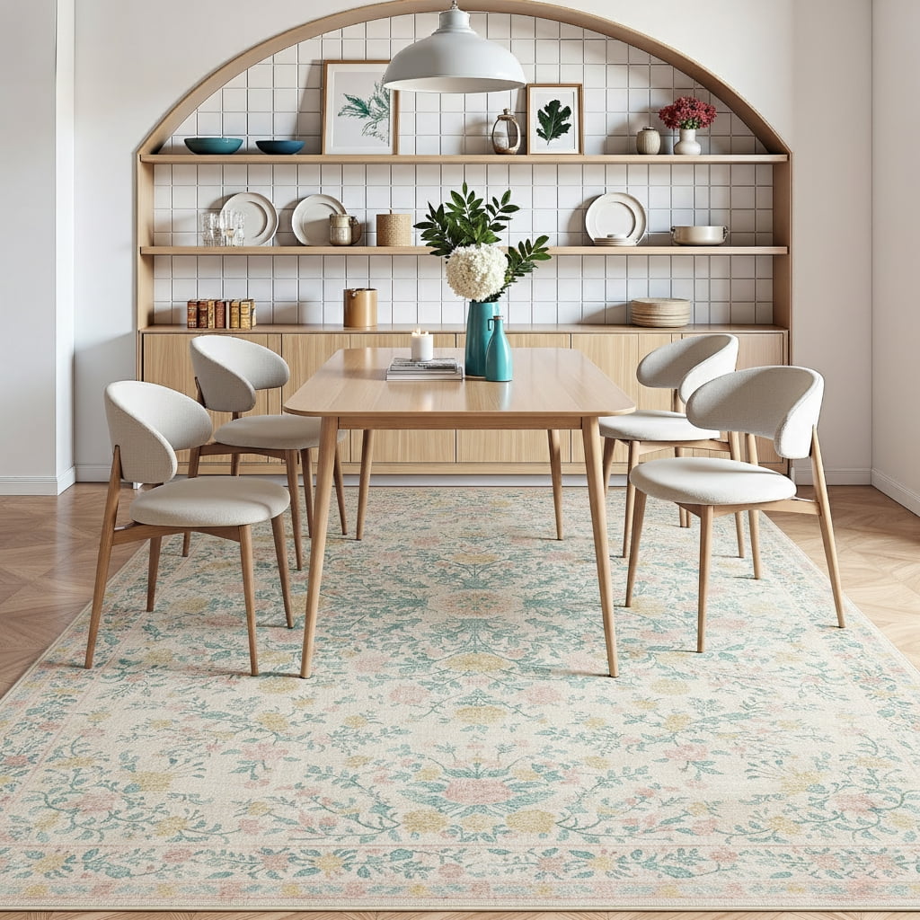 CHITOOMA 5'x7' Area Rugs for Living Room, Modern Floral Area Rugs Machine Washable Rugs, Botanical Indoor Carpet Soft Rugs for Bedroom Dining Room Dorm Office, Pink