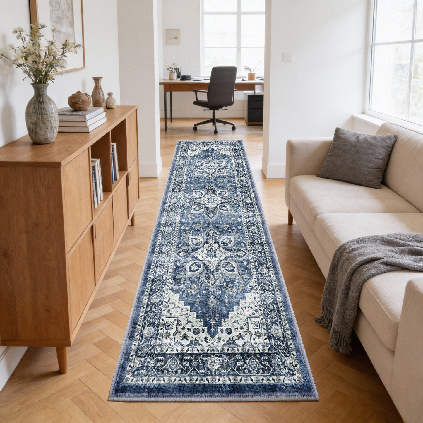 CHITOOMA 2.6'x8' Runner Rug, Machine Washable Rugs for Kitchen, Vintage Soft Non-Slip Runner Rug with Stain Resistant Non-Shed Carpet for Hallway, Entryway, Bedroom, Laundry, Bathroom