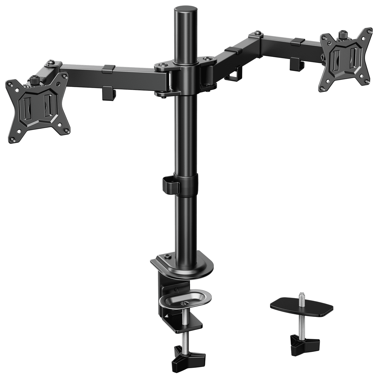 Dual Monitor Stand for 13 to 32 Inch Screens, Desk Mount with C-Clamp, Each Arm Holds 17.6 lbs, Double Monitor Mount Full Motion Adjustability for Height, Swivel, Tilt, and Rotation, Max 100x100mm