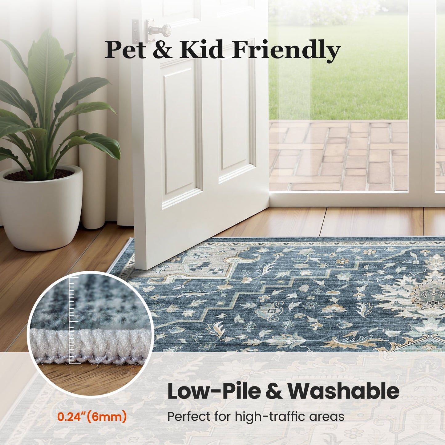 CHITOOMA 2'x6' Runner Rug, Machine Washable Rugs for Kitchen, Vintage Soft Non-Slip Runner Rug with Stain Resistant Non-Shed Carpet for Hallway, Entryway, Bedroom, Laundry, Bathroom