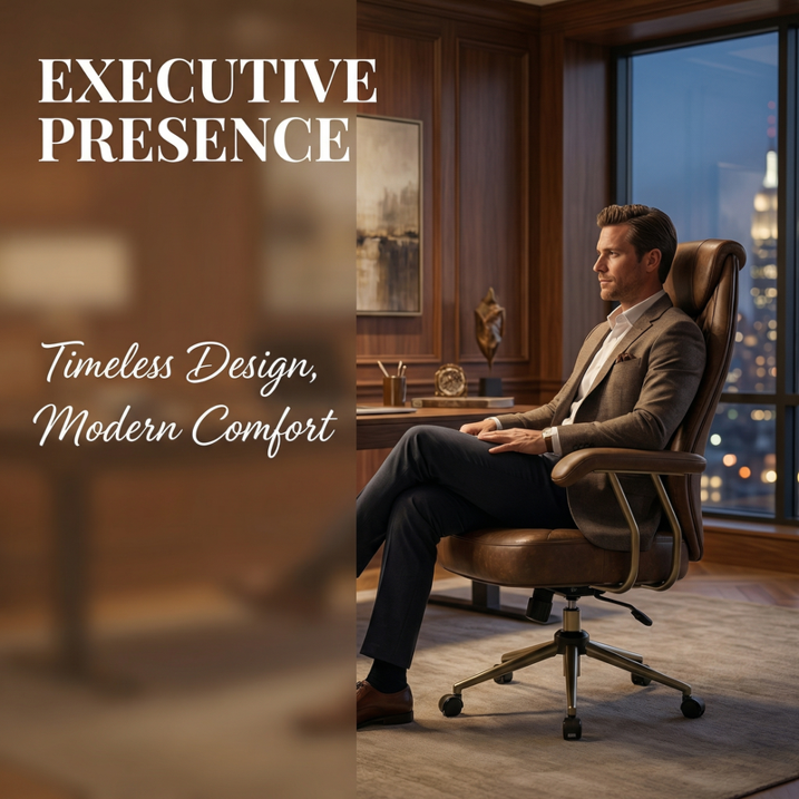 BESTERGO High Back Executive Office Chair with Integrated Headrest & Lumbar Support, Ergonomic PU Leather Desk Chair, Adjustable Swivel & Recline for Home Office, Brown, 300 lbs Capacity