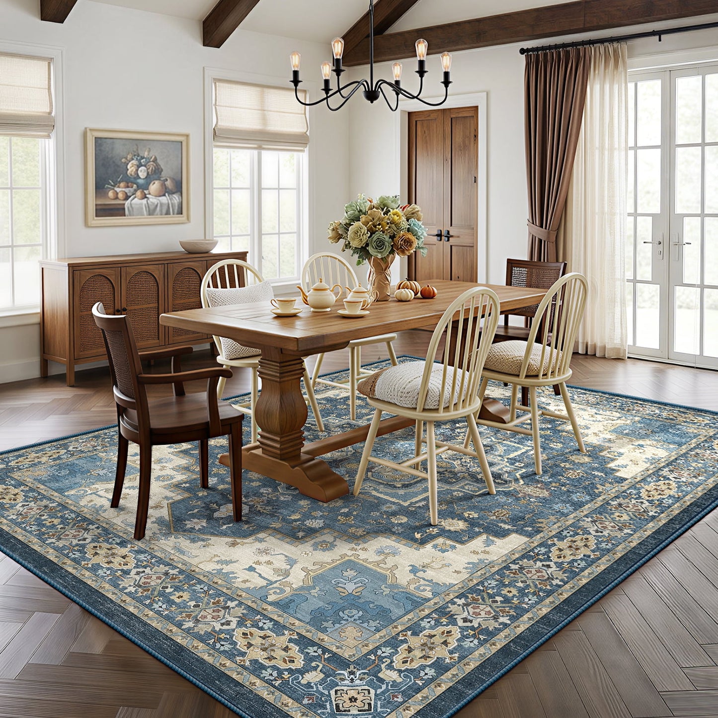 CHITOOMA 8'x10' Boho Area Rugs for Living Room, Machine Washable Stain Resistant Non-Shed Carpet, Area Rug with Non-Slip Backing for Bedroom, Dining Room, Dorm, Office