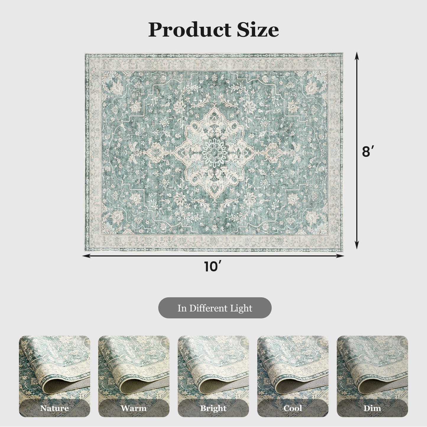 CHITOOMA 8'x10' Boho Area Rugs for Living Room, Machine Washable Floral Area Rug with Non-Slip Backing, Stain Resistant Non-Shed Carpet for Bedroom, Dining Room, Dorm, Office