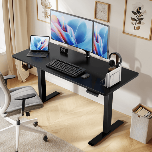CHITOOMA 55" x 24" Electric Standing Desk with 4 Memory Preset Heights, Height Adjustable Sit Stand up Desk with Headphone Hook for Home Office, Black