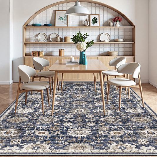 CHITOOMA 9'x12' Area Rugs for Living Room, Machine Washable Rugs Vintage Area Rug for Bedroom Dining Room Dorm Office with Non-Slip Backing, Stain Resistant Non-Shed Carpet