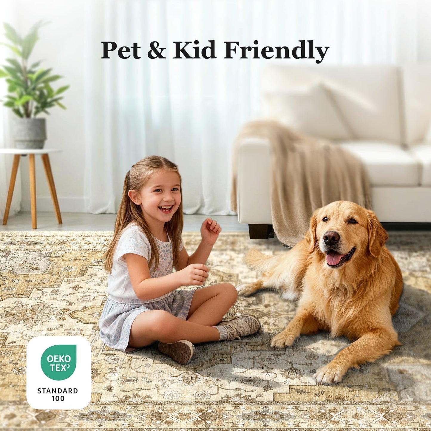 CHITOOMA 8'x10' Boho Area Rugs for Living Room, Machine Washable Stain Resistant Non-Shed Carpet, Area Rug with Non-Slip Backing for Bedroom, Dining Room, Dorm, Office