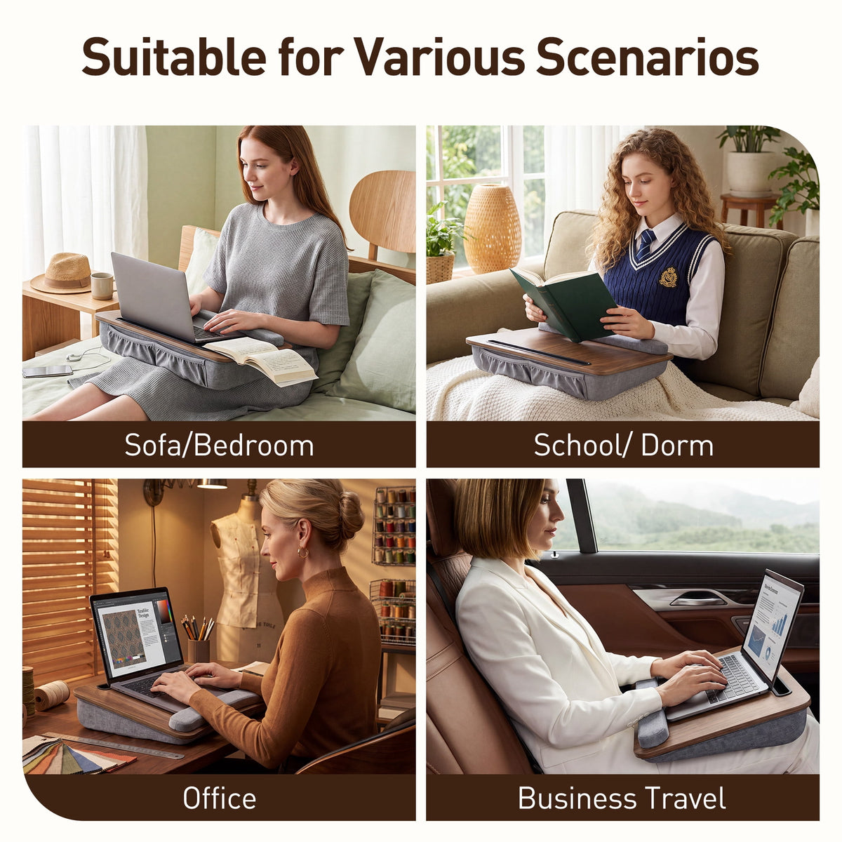 Laptop Lap Desk,Portable Lap Desk with Pillow Cushion,15.6 inch Laptop Desk for Home Office Students Use as Computer Laptop Stand, Book Tablet