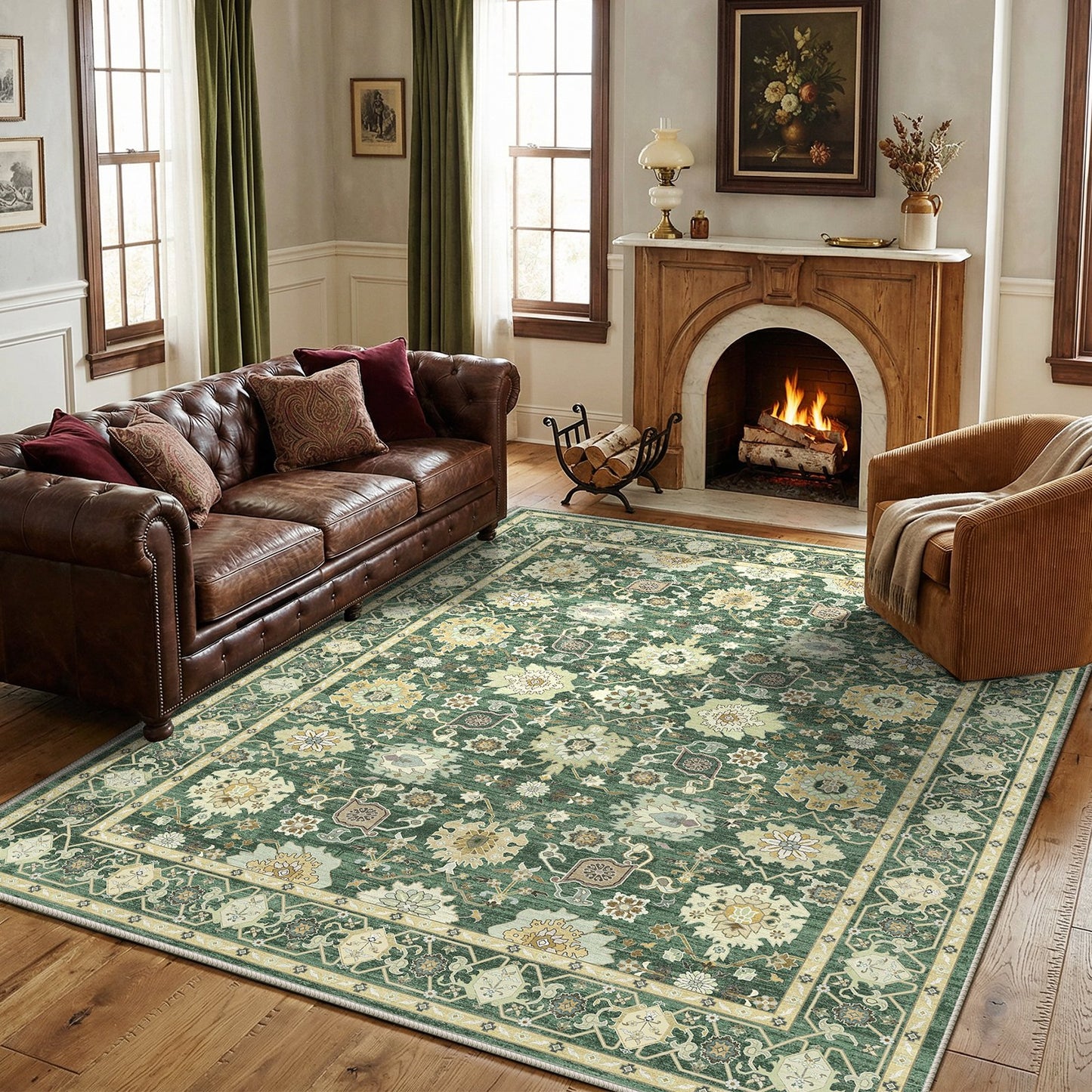 CHITOOMA 5'x7' Area Rugs for Living Room, Boho Machine Washable Stain Resistant Non-Shed Carpet, Floral Area Rug with Non-Slip Backing for Bedroom, Dining Room, Dorm, Office