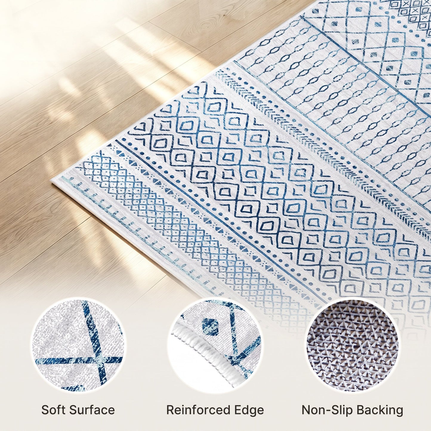 CHITOOMA 5'x7' Area Rugs for Living Room, Washable Rugs Boho Soft Geometric Bohemian Carpet Indoor Rug for Bedroom Dining Room Office Nonslip Foldable Rug
