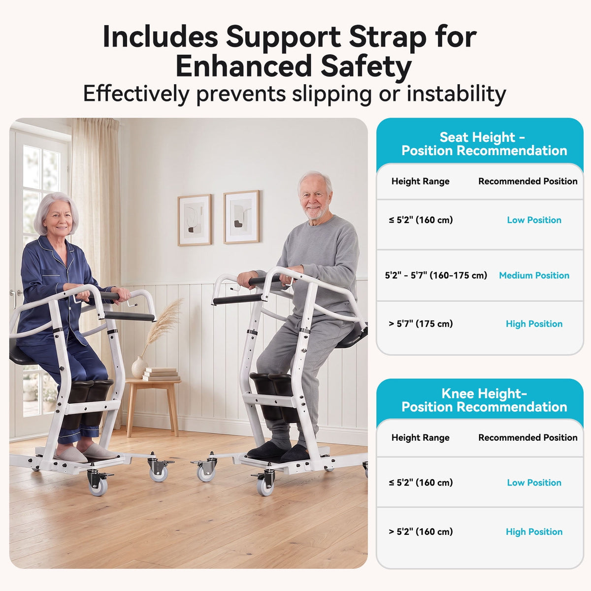 CHITOOMA Sit to Stand Lift with Wheels for Elderly,Stand Assist Transfer Device with Adjustaable Height Options for Home Care,Easy Operation White