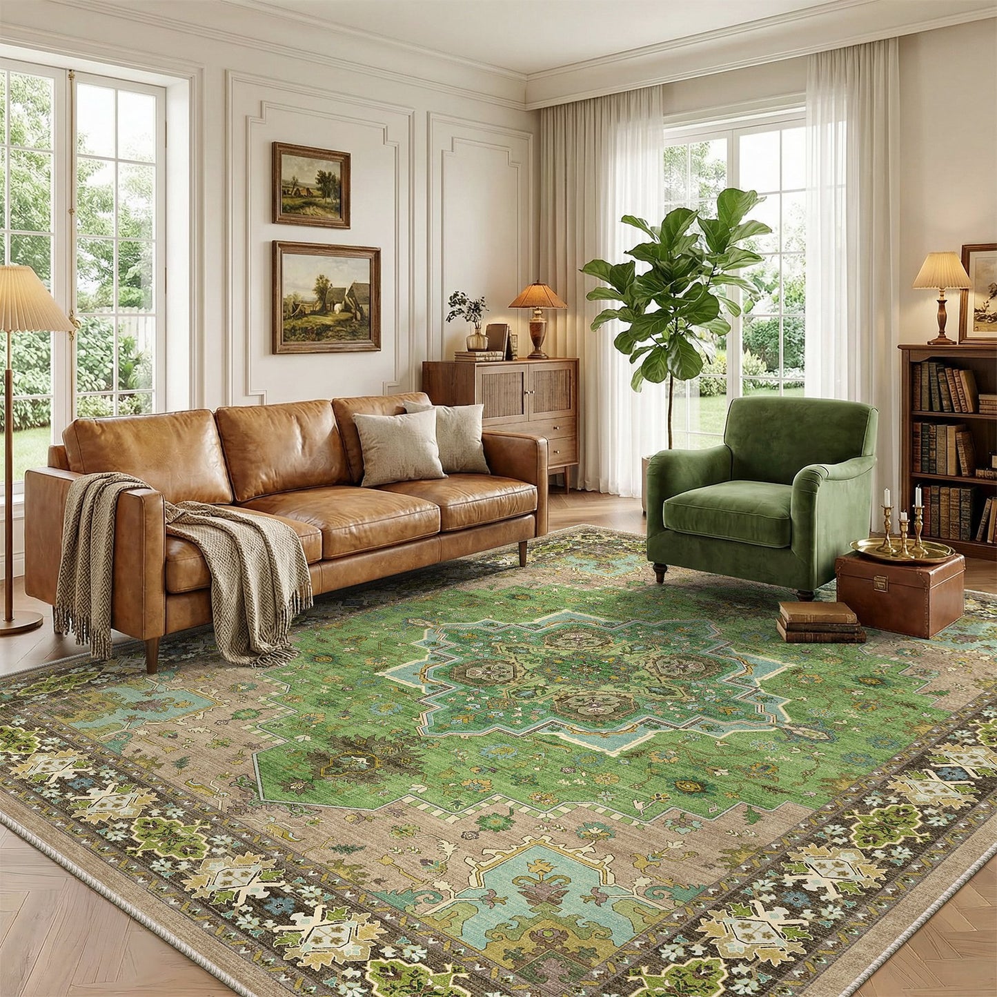 CHITOOMA 5'x7' Boho Area Rugs for Living Room, Machine Washable Stain Resistant Non-Shed Carpet, Area Rug with Non-Slip Backing for Bedroom, Dining Room, Dorm, Office