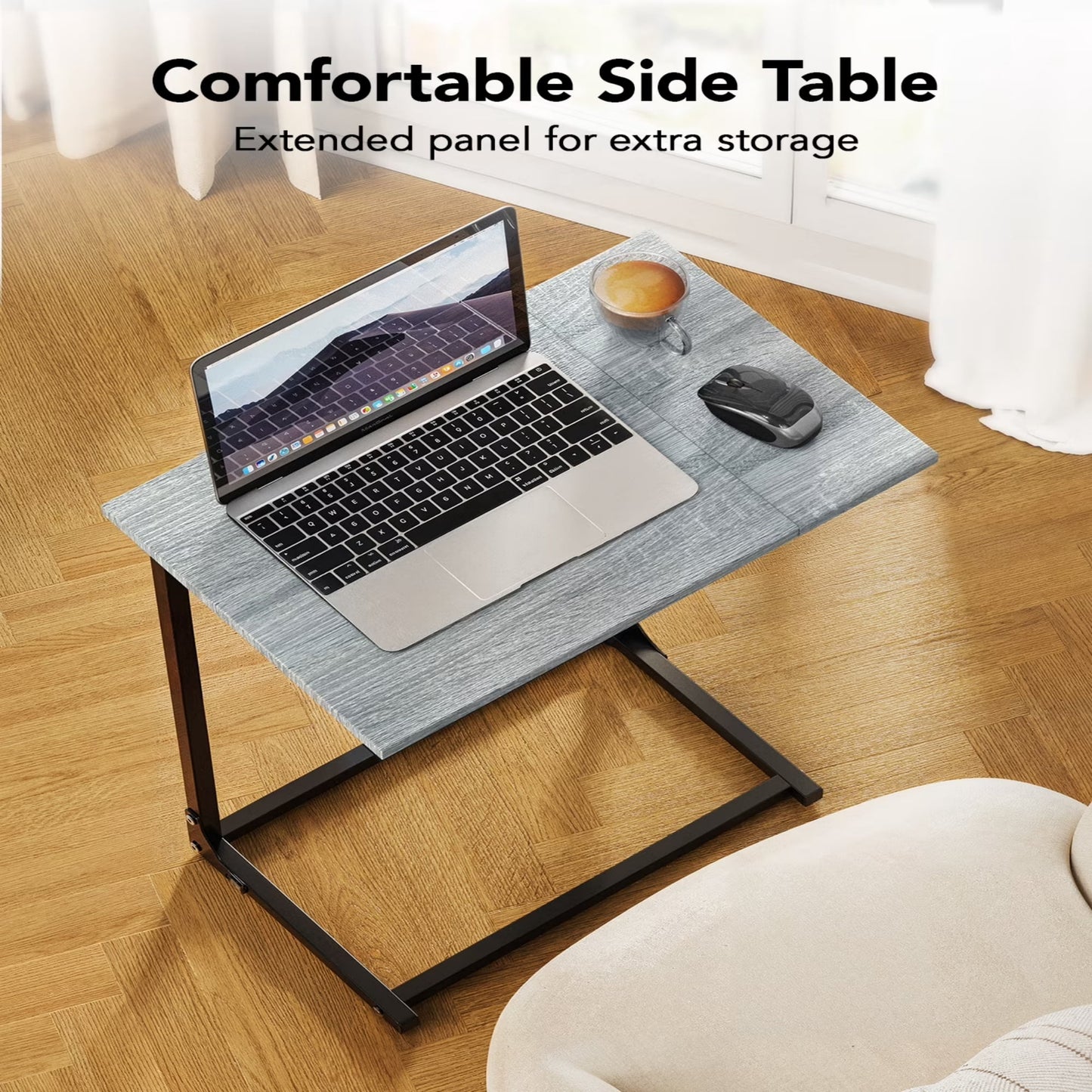 C Shaped Metal Couch End Table Tray Table 2pcs, Widened Side Table Sofa Table Nightstand for Bedroom, Living Room, 27"(H) x 21.1"(W) x 11.4"(D), Grey