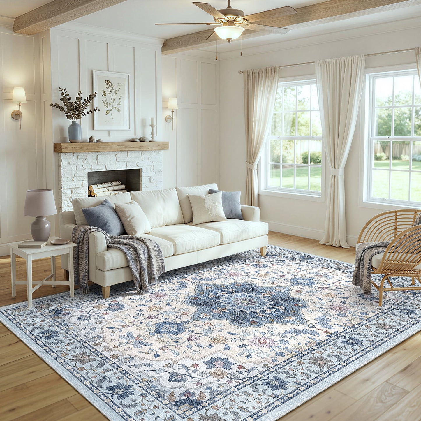 CHITOOMA 8'x10' Area Rugs for Living Room, Boho Machine Washable Floral Area Rug with Non-Slip Backing, Stain Resistant Non-Shed Carpet for Bedroom, Dining Room, Dorm, Office